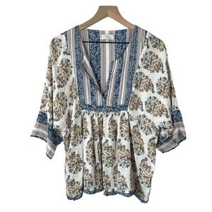 Lucky Brand Boho V-Neck Peasant Blouse / Women’s Size Large